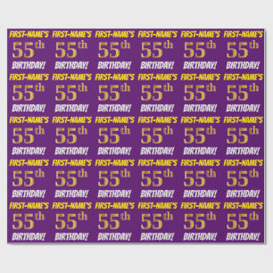 Purple, Faux/Imitation Gold, "55th BIRTHDAY" Wrapping Paper
