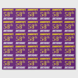 Purple, Faux/Imitation Gold, "58th BIRTHDAY" Wrapping Paper