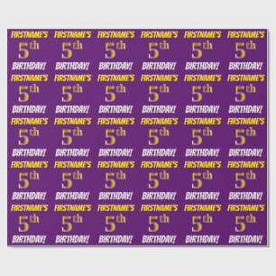 Purple, Faux/Imitation Gold, "5th BIRTHDAY" Wrapping Paper