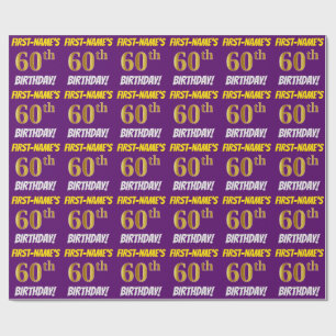 Purple, Faux/Imitation Gold, "60th BIRTHDAY" Wrapping Paper
