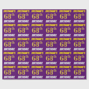 Purple, Faux/Imitation Gold, "68th BIRTHDAY" Wrapping Paper