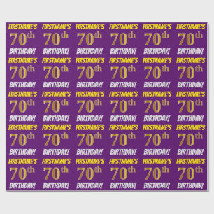 Purple, Faux/Imitation Gold, "70th BIRTHDAY" Wrapping Paper