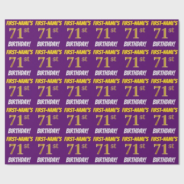 Purple, Faux/Imitation Gold, "71st BIRTHDAY" Wrapping Paper (Flat)