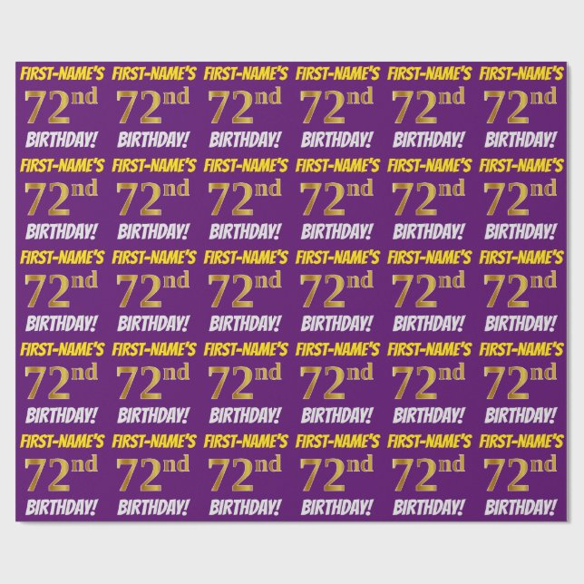 Purple, Faux/Imitation Gold, "72nd BIRTHDAY" Wrapping Paper (Flat)