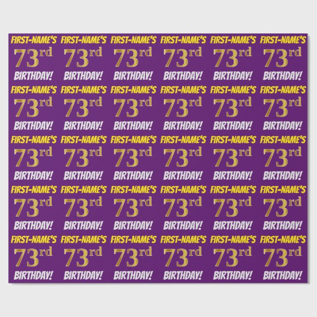 Purple, Faux/Imitation Gold, "73rd BIRTHDAY" Wrapping Paper (Flat)