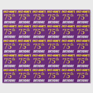 Purple, Faux/Imitation Gold, "75th BIRTHDAY" Wrapping Paper