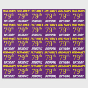 Purple, Faux/Imitation Gold, "79th BIRTHDAY" Wrapping Paper