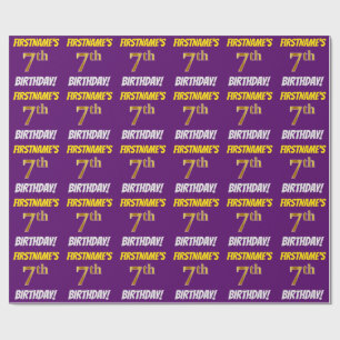Purple, Faux/Imitation Gold, "7th BIRTHDAY" Wrapping Paper
