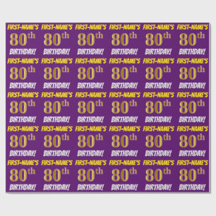 Purple, Faux/Imitation Gold, "80th BIRTHDAY" Wrapping Paper