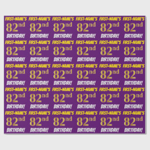 Purple, Faux/Imitation Gold, "82nd BIRTHDAY" Wrapping Paper