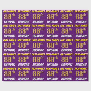 Purple, Faux/Imitation Gold, "88th BIRTHDAY" Wrapping Paper