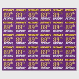 Purple, Faux/Imitation Gold, "89th BIRTHDAY" Wrapping Paper