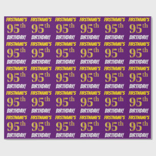 Purple, Faux/Imitation Gold, "95th BIRTHDAY" Wrapping Paper