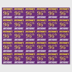 Purple, Faux/Imitation Gold, "96th BIRTHDAY" Wrapping Paper