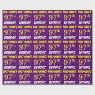 Purple, Faux/Imitation Gold, "97th BIRTHDAY" Wrapping Paper