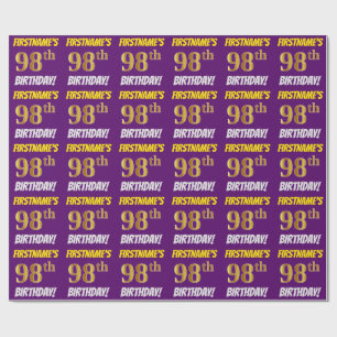 Purple, Faux/Imitation Gold, "98th BIRTHDAY" Wrapping Paper