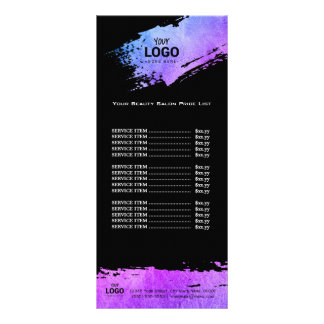 purple faux metallic paint stroke on black rack card