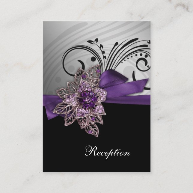 Purple FAUX ribbon vintage brooch Wedding Enclosure Card (Front)
