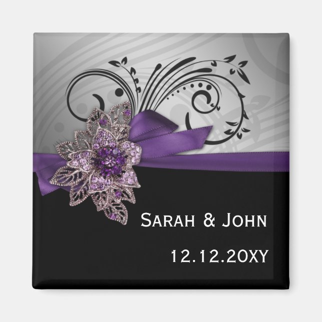 Purple FAUX ribbon vintage brooch Wedding Magnet (Front)