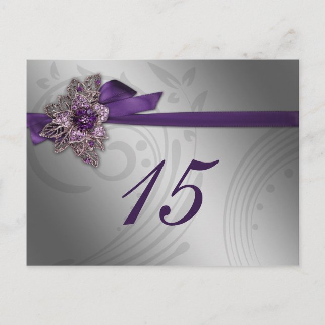 Purple FAUX ribbon vintage brooch Wedding Postcard (Front)