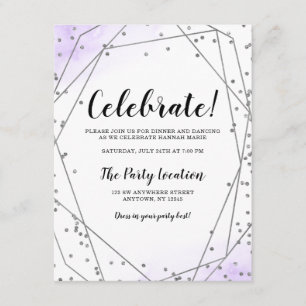 Purple Faux Silver Glitter Geometric Reception Enclosure Card