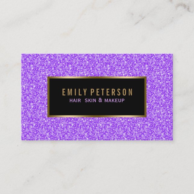 Purple Fax Glitter With Black And Gold Accents Business Card (Front)