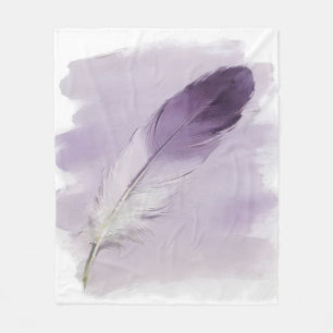 Purple Feather Boho Watercolor Minimalist Art Fleece Blanket
