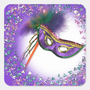 Purple Feather Mask Masquerade Party Square Sticker