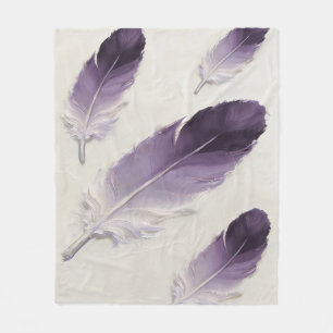 Purple Feather Soft Aesthetic Modern Boho Fleece Blanket