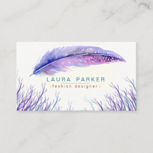 Purple Feather Watercolor Boho Girly Chic Business Card