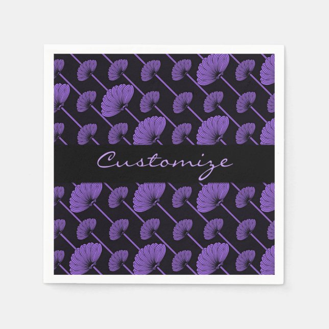 Purple Feathered Floral Fans Pattern Napkins (Front)