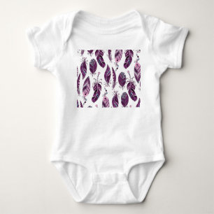 Purple Feathers: Vintage Ornamental Seamless. Baby Bodysuit