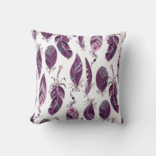 Purple Feathers: Vintage Ornamental Seamless. Cushion