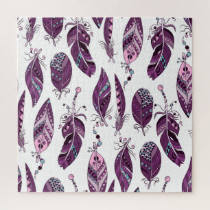 Purple Feathers: Vintage Ornamental Seamless. Jigsaw Puzzle