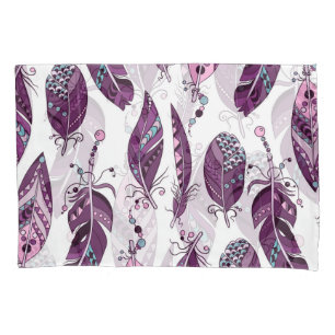 Purple Feathers: Vintage Ornamental Seamless. Pillowcase
