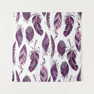 Purple Feathers: Vintage Ornamental Seamless. Tapestry