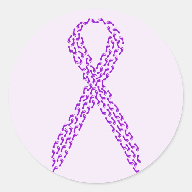Purple Feet Awareness Ribbon Classic Round Sticker (Front)