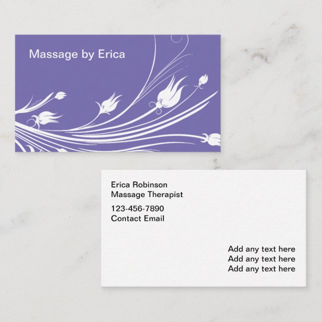 Purple Feminine Floral Massage Therapist  Business Card (Front/Back)