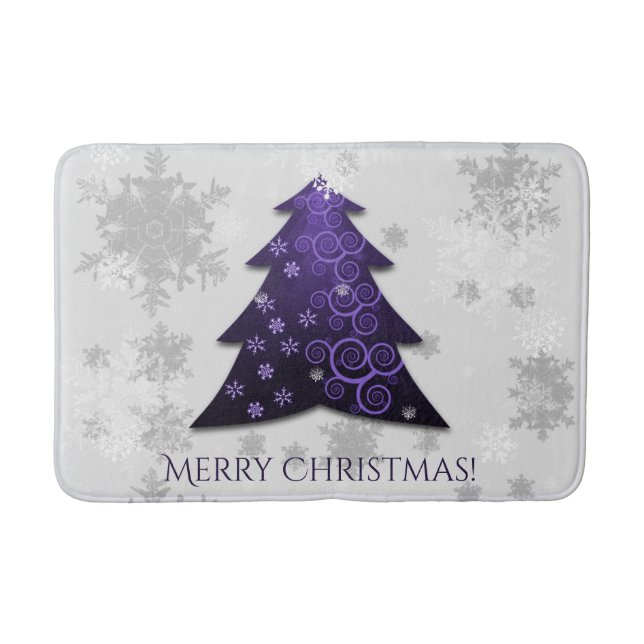Purple Festive Christmas Tree Bath Mat (Front)