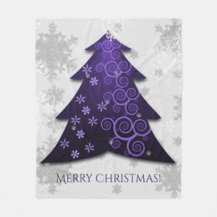 Purple Festive Christmas Tree Fleece Blanket