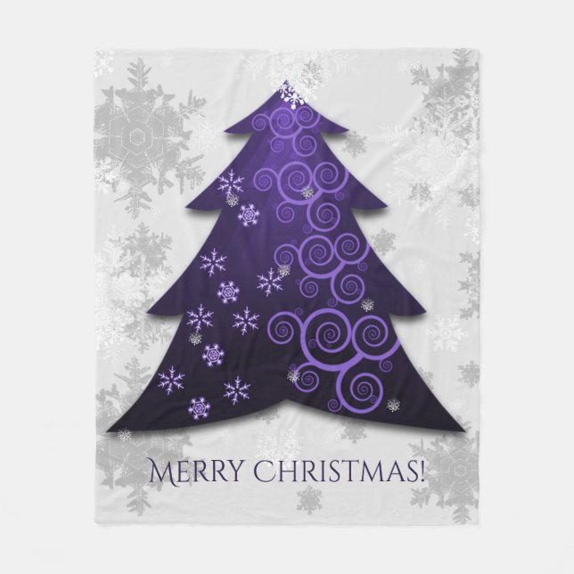 Purple Festive Christmas Tree Fleece Blanket (Front)