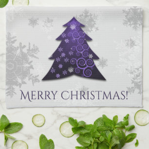 Purple Festive Christmas Tree Kitchen Towel