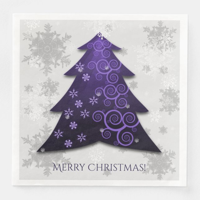 Purple Festive Christmas Tree Paper Napkin (Front)