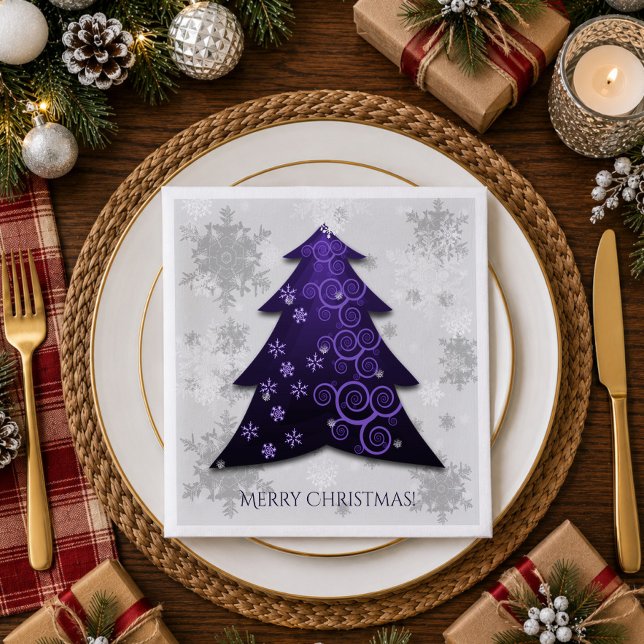 Purple Festive Christmas Tree Paper Napkin (Purple Festive Christmas Tree Paper Napkins)