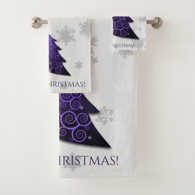 Purple Festive Christmas Tree Towel Set (Insitu)