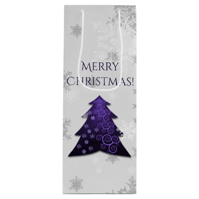 Purple Festive Christmas Tree Wine Gift Bag (Front)