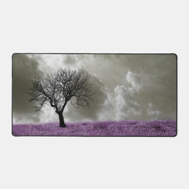 Purple Fields Grey Sky Artistic Nature Photo Desk Mat (Front)