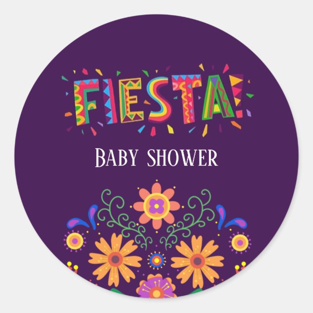 Purple Fiesta Floral Baby Shower Classic Round Sticker (Front)