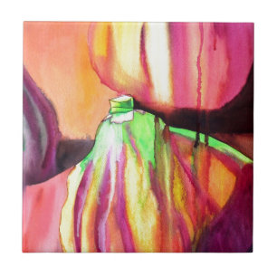 Purple Figs original art watercolor drip painting Tile