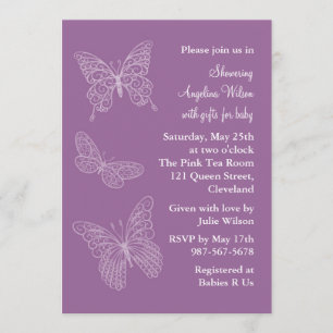 Purple Filigree Butterflies Invitation